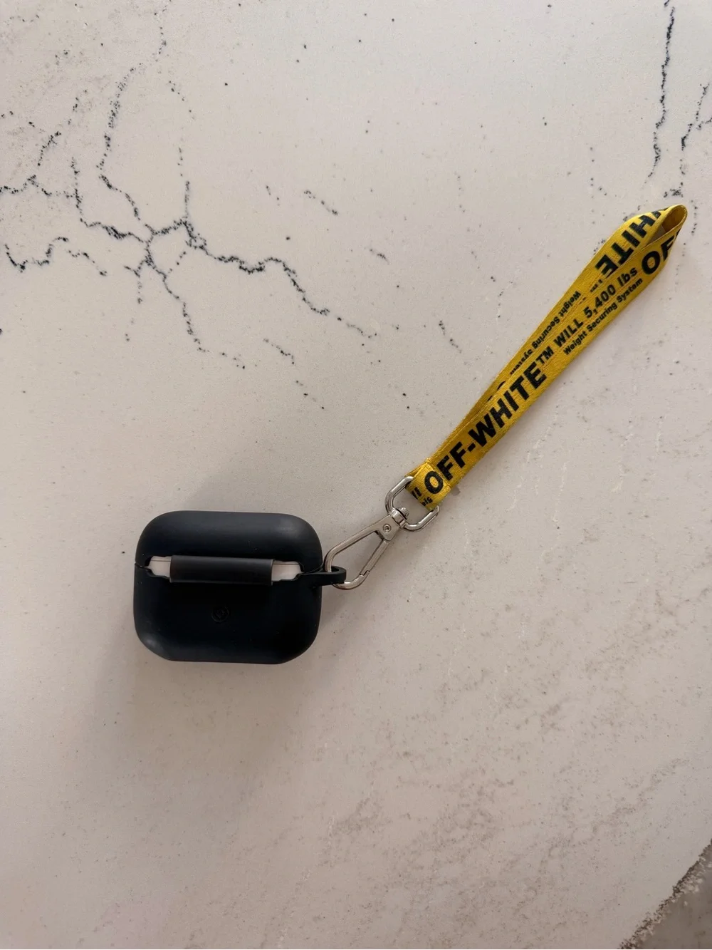 Off-White Black AirPods Pro Case with Yellow Industrial Keychain